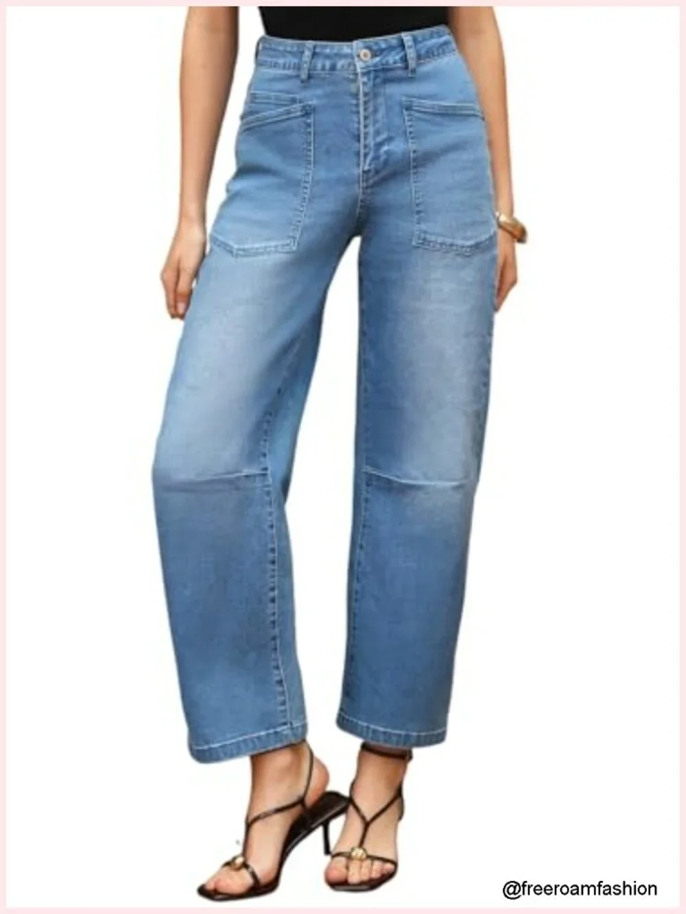Womens Baggy Barrel Jeans High Waisted Wide Leg Boyfriend Denim Ankle Pants